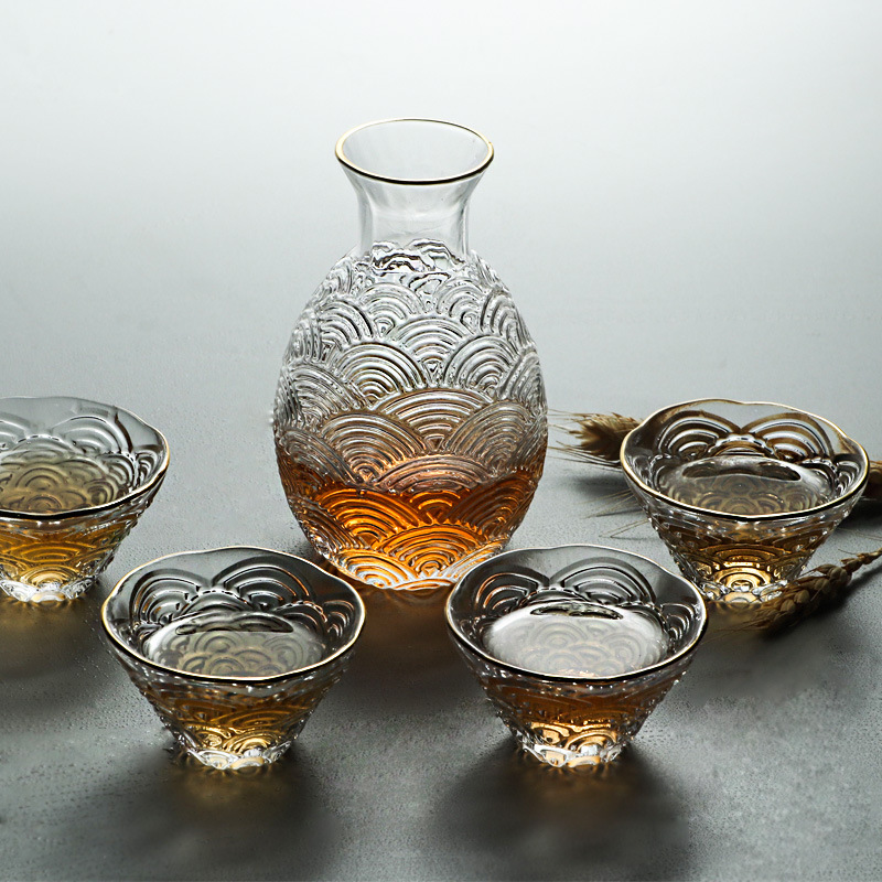 Japanese Pottery - Японский набор для саке: кувшин-молоток, стеклянный